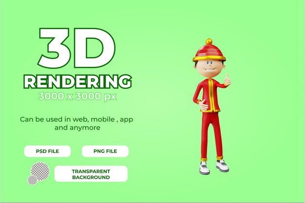 3d character chinese man stand and like pose illustration object