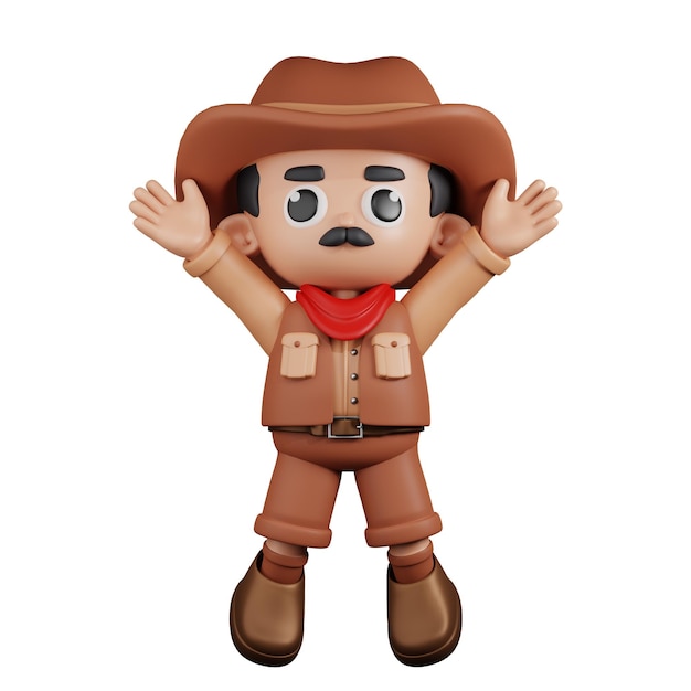 3d Character Cowboy Jumping Celebration Pose