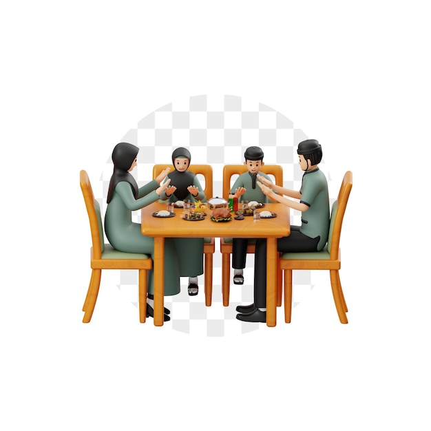 3D Character Family having a Meal