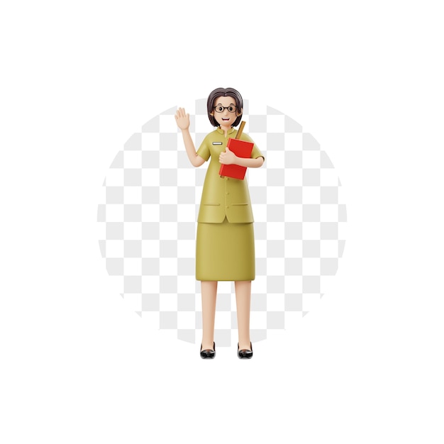 3D Character Female Teacher Waving Hand