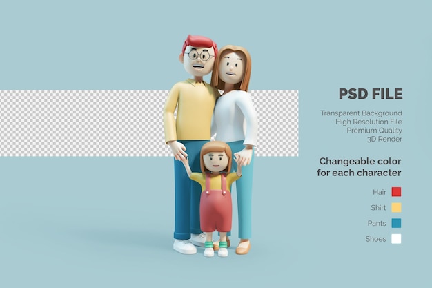 3D character happy family illustration