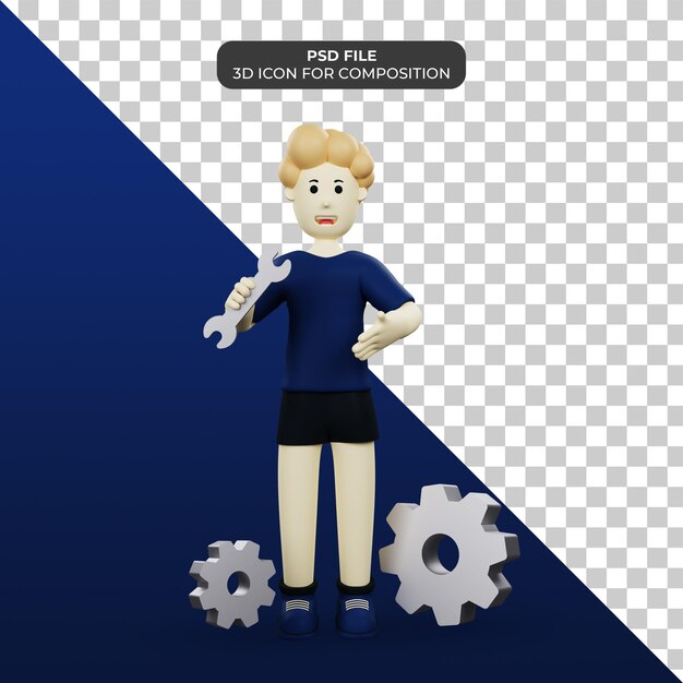 3d character holding a screwdriver icon illustration Psd