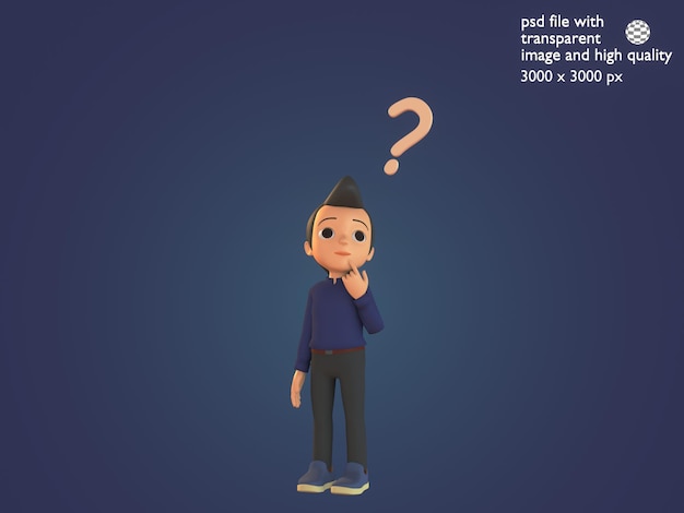 PSD 3d character illustration confused man with question mark