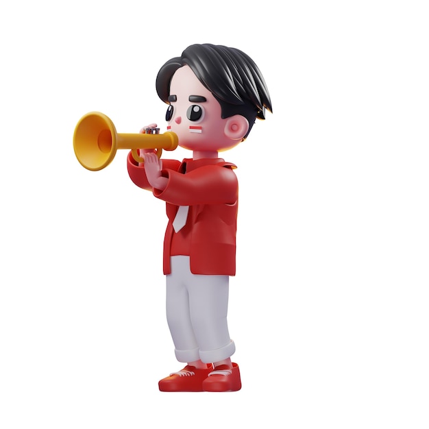 3d Character Independence day of Indonesia Blow The Trumpet