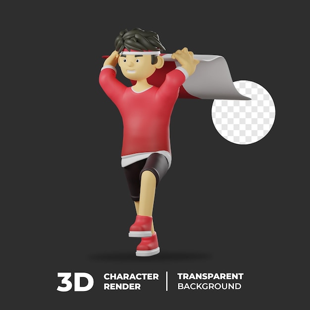 3D Character Indonesian Run With Flag