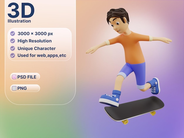 3D Character is skateboarding