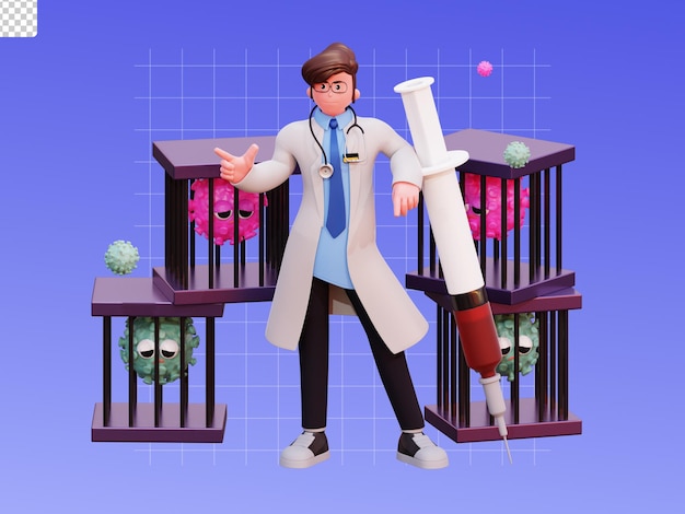 3d character male doctor illustration catch the virus