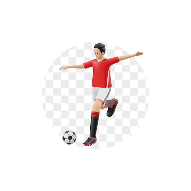 PSD 3d character male soccer player kicking the ball