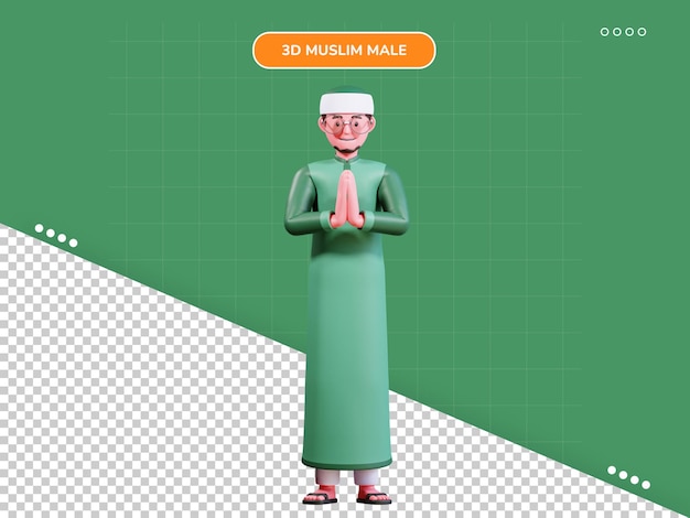 3d character muslim male with green clothes namaste