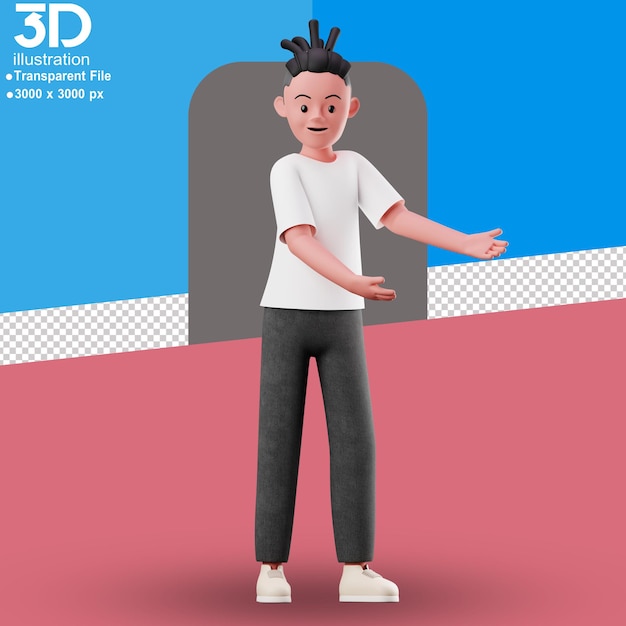 3D Character Pointing 3D Illustration on isolated Background PNG