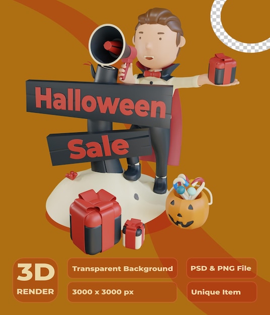 PSD 3d character vampire megaphone for halloween sale