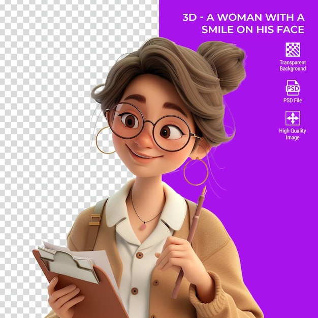 3d Character of Woman with a smile on his face isolated on transparent background psd