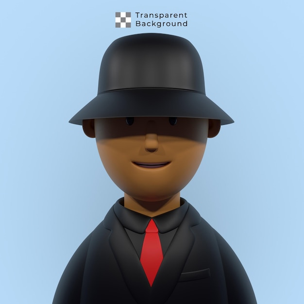 3d character of young man with suit and bucket hat