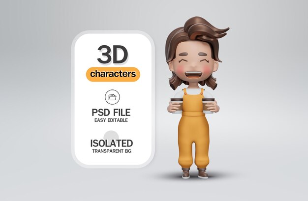 3D characters cartoon style Cartoon Kid with coffee