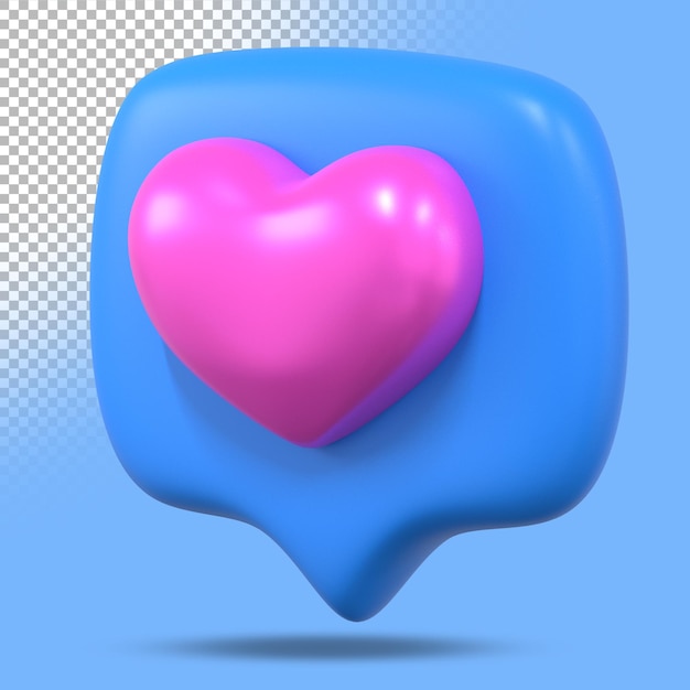 3d chat bubble with heart shape. Three dimensional render illustration.