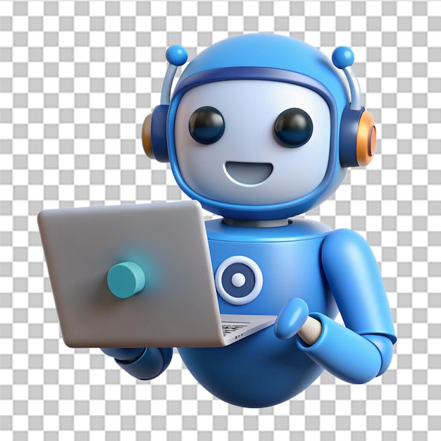 3D Chatbot and laptop isolated on white background AI assistant support and FAQ concept Cute robot Can be used for many purposes Trendy and modern vector in 3d style