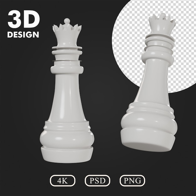 3D Chess Piece White Queen Piece with Plastic Material transparent background