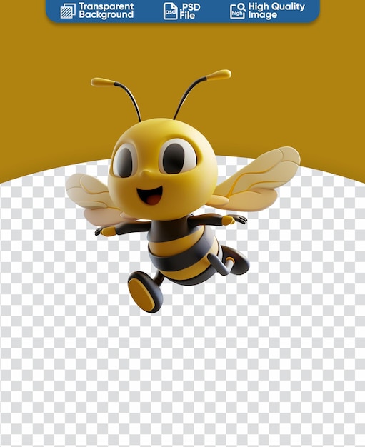 3D Chibi Cartoon Illustration of a Cute and Happy Flying Bee Animal Character