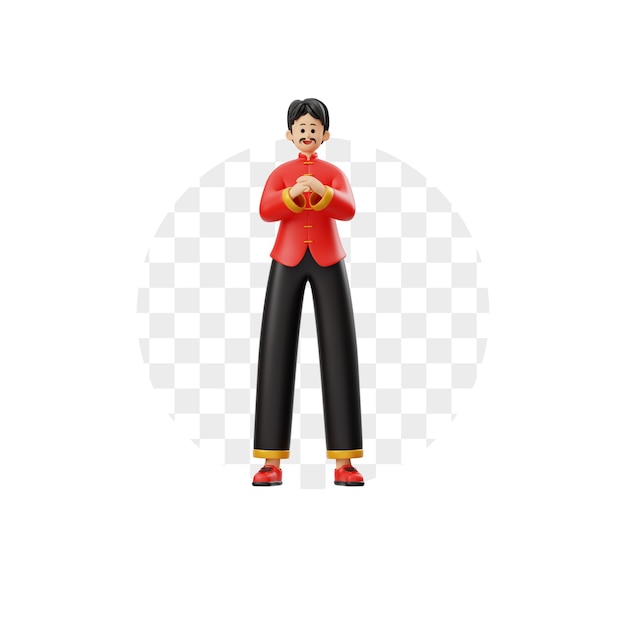 3D Chinese Man Character Greeting Illustration