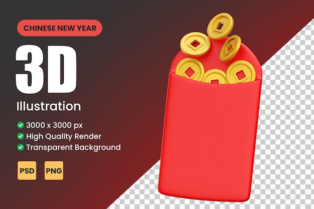 3D Chinese new year red envelope illustration