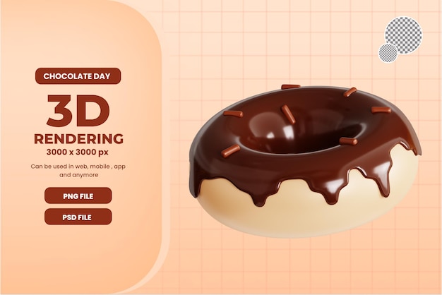 3d chocolate donut object illustration premium psd