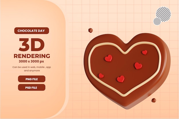 3d chocolate love object illustration premium psd