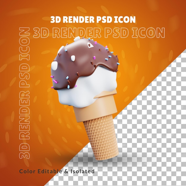 3d Chocolate nuts ice cream cone 3d illustration or 3d cone chocolate ice cream icon isolated