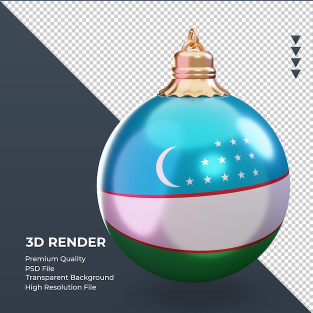 3d christmas ball Uzbekistan flag rendering left view