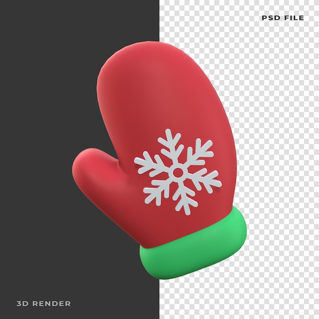 3D Christmas Glove Rendered on transparent background