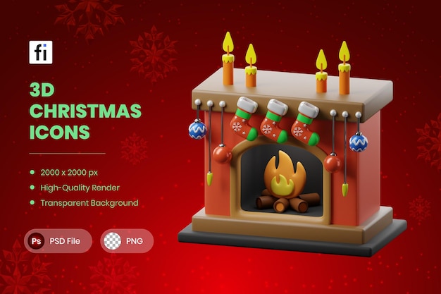 3D Christmas Illustration Fireplace