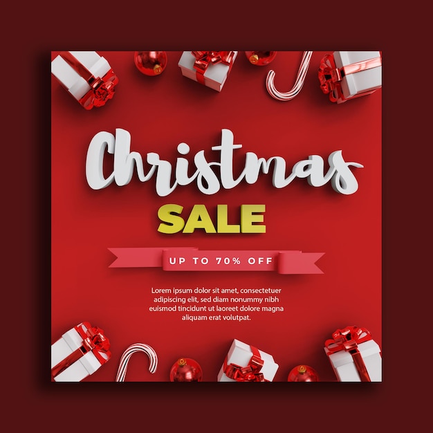 3d christmas sale social media post template banner