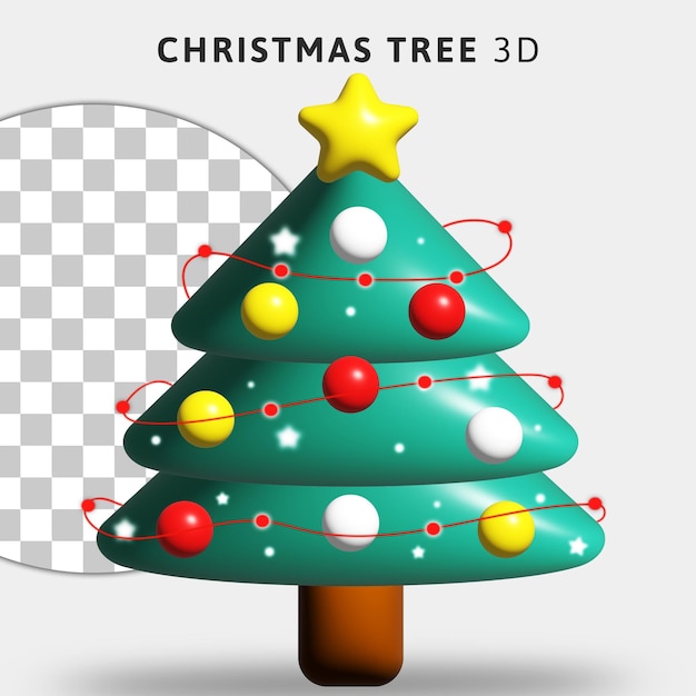 3d Christmas tree with baubles balls on transparent background