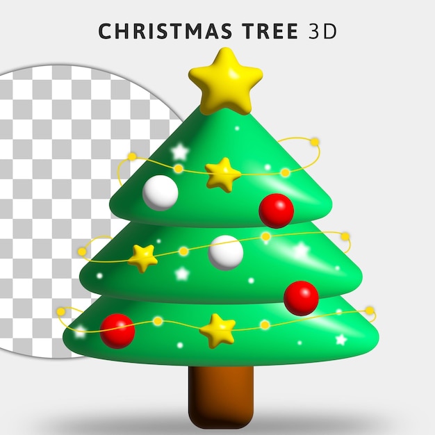 3d Christmas tree with baubles balls on transparent background