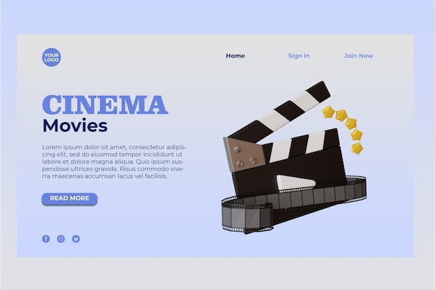 3d Cinema Movie illustration Landing Page Premium psd