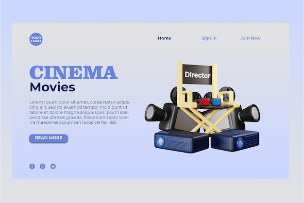 3d Cinema Movie illustration Landing Page Premium psd