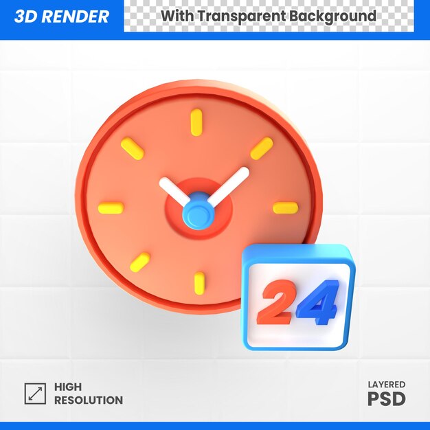 3D Clock 24 Hours Icon all day long