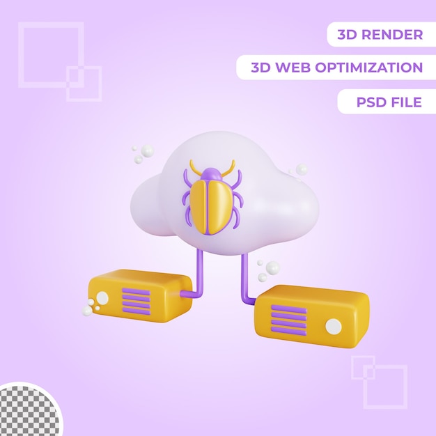 3d cloud bug hosting icon isolated object illustration