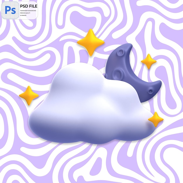 3D Cloudy Night Render Icon Isolated PNG Illustration PSD Template