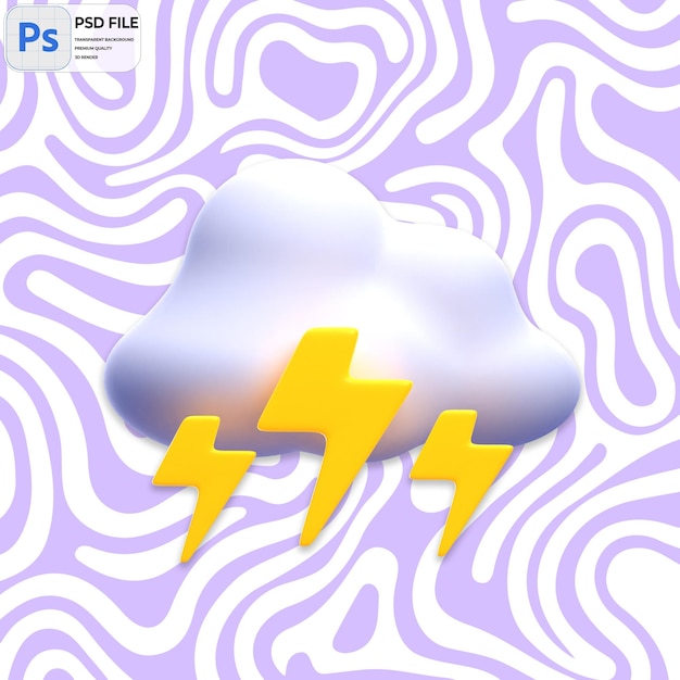 3D Cloudy Thunderstorm Render Icon Isolated PNG Illustration PSD Template