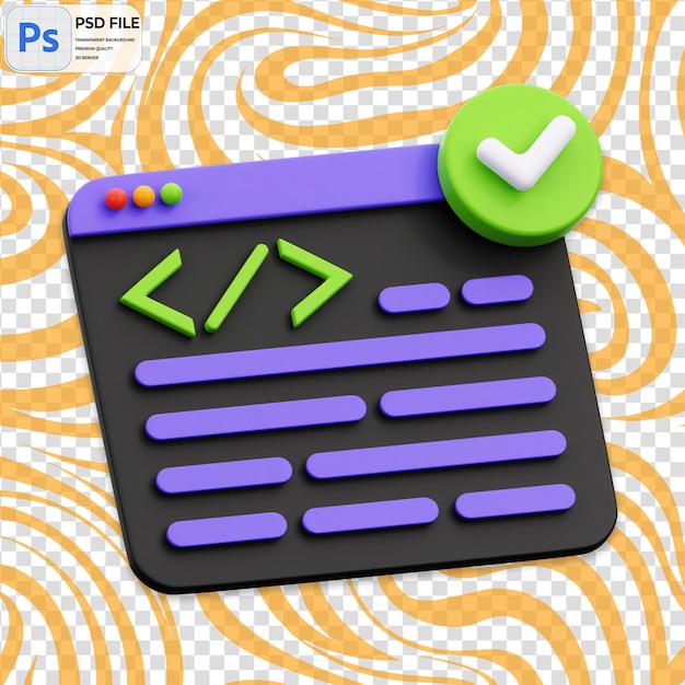 3D Code Check Render Icon Isolated PNG Illustration PSD Template