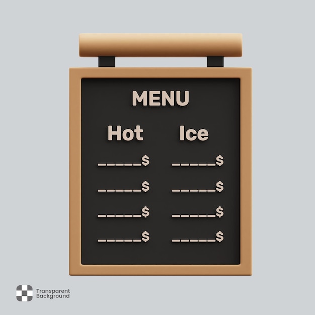 PSD 3d coffee menu board illustration