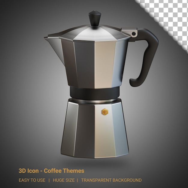 3d coffee moka pot illustration with transparent background