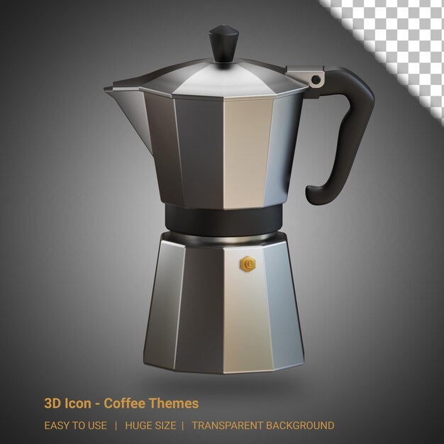 PSD 3d coffee moka pot illustration with transparent background