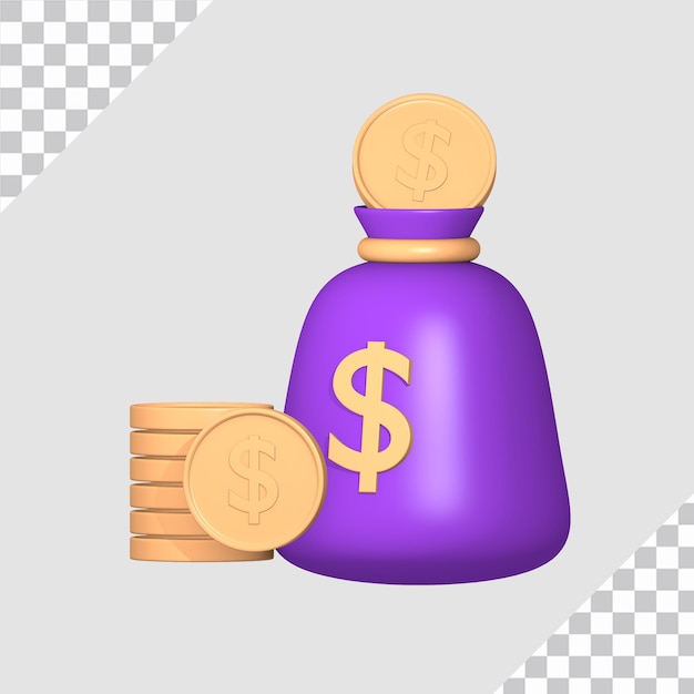 3d coin bag object concept