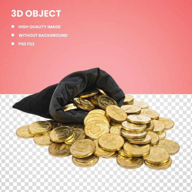 PSD 3d coin money bag gold