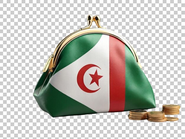 3d coin purse with Algerian flag budget investment on transparent background