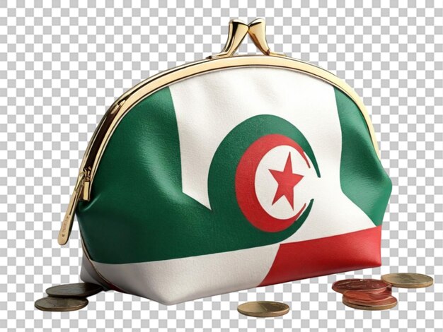 3d coin purse with Algerian flag budget investment on transparent background