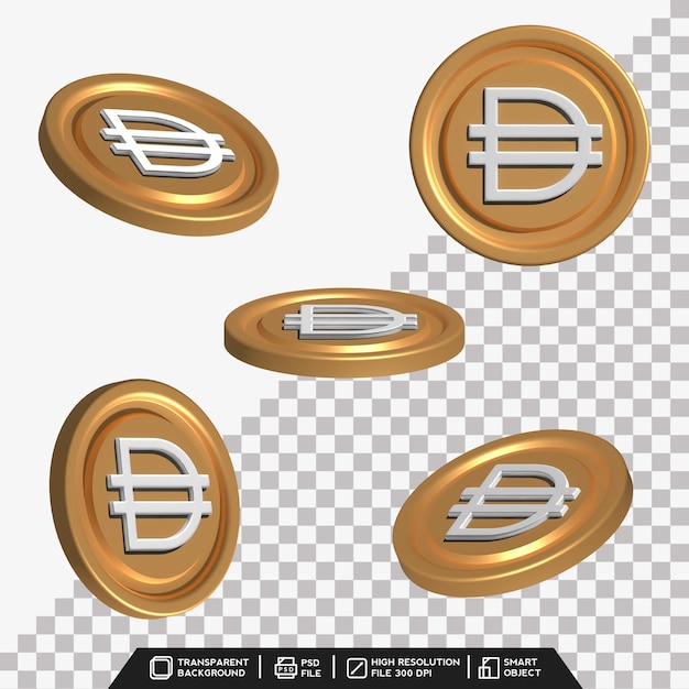 3d coin set of DAI coin Gold with different point of view