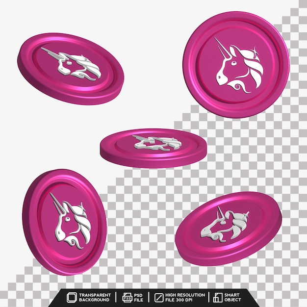 3d coin set of uniswap coin pink with different point of view