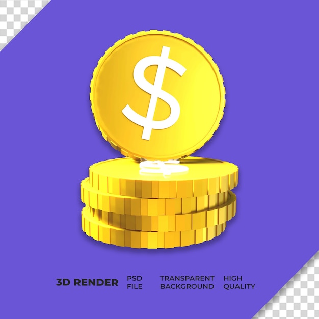 3d Coin stack render illustration for bussiness